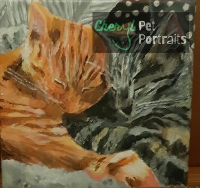 Painting of a ginger and tabby cat painted by Cheryl Evans.