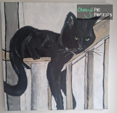 A picture a portrait of Goblin the cat by Cheryl Evans