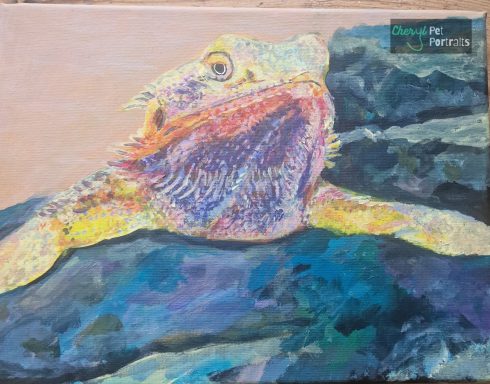 Pet portrait of Strawberry the Bearded Dragon by Cheryl Evans