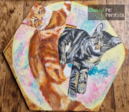 A picture of a portrait of two kittens named Pumpkin and Bear by Cheryl Evans